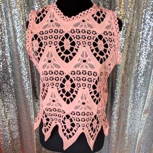 Love J Crochet Summer Cutout Pink Sleeveless Top Women's S
